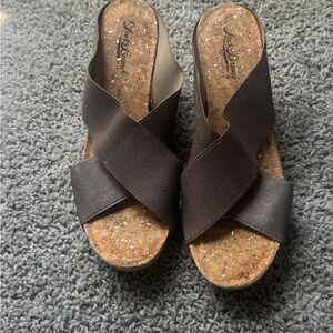 Lucky Brand Brown Cork Wedge Sandals